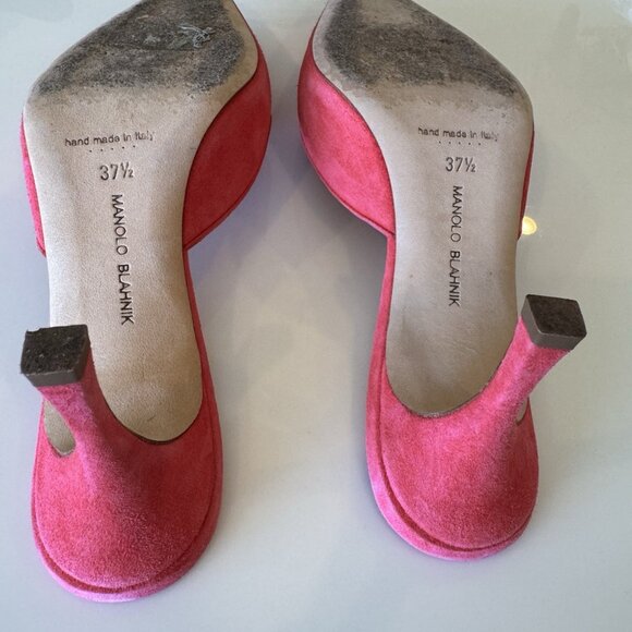 Manolo Blahnik Maysale Pink Suede Mule Kitten Heels Pumps - Picture 7 of 7